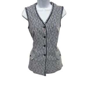 Vintage Periphery Navy White Geometric Knit Button Front Tunic Vest Pockets Sm
